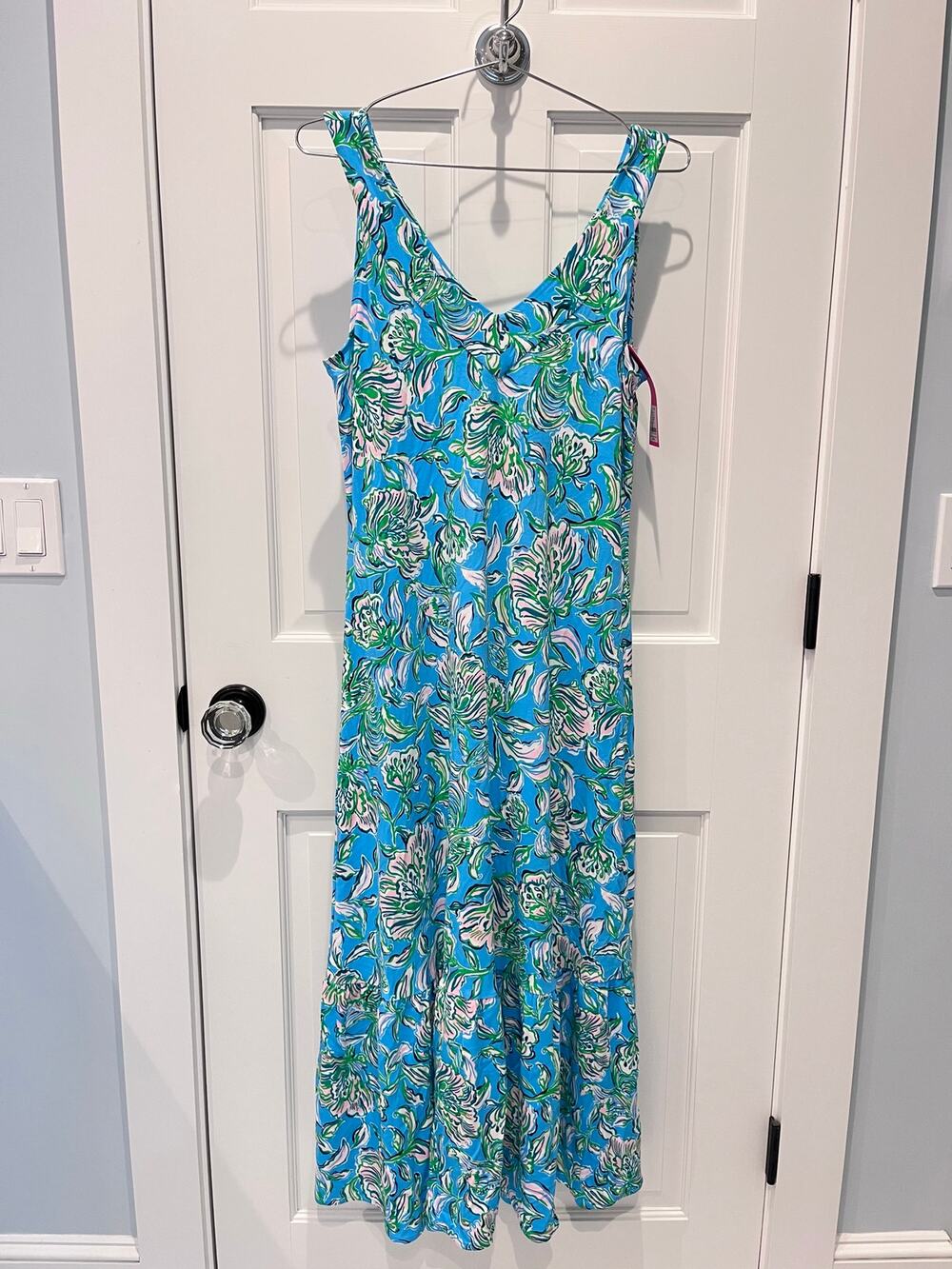 Lilly Pulitzer Women's Madsen V-Neck Midi Dress Cumulus Blue Chick Magnet S NWT